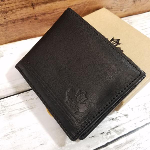 ブラックレザー 二つ折り財布 財布[アウトレット 牛革 メンズ 二つ折り財布(ブラック) ZZNICK