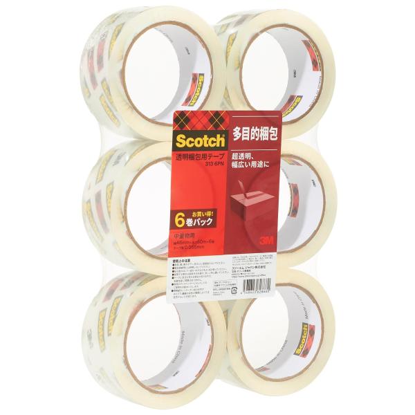 3M スコッチ ガムテープ 梱包テープ 中軽量用 48mm×50m 6巻パック 313 6PN