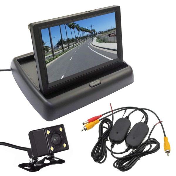 フリップダウンモニター 配線セット付き 5インチフリップアップモニターとバックカメラとワイヤレス配線キット