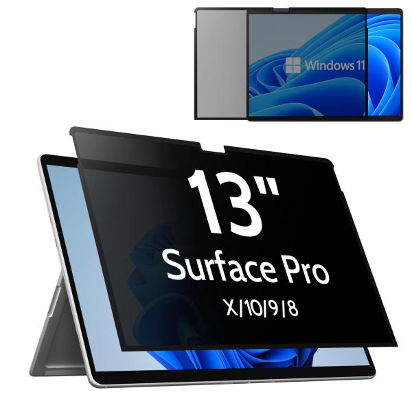 Surface Pro 9 / 8 / X 13インチ 用覗き見防止、簡単にオン/オフ、取り外し可能 粘着式 プライバシーフィルター のぞき