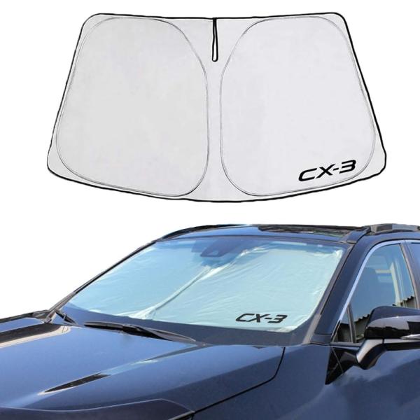 SAWAKAKI マツダ CX-3 DK系専用設計 サンシェード フロントガラス用 ロゴ付き 日焼け防止 断熱 UVカット 紫外線カット 暑