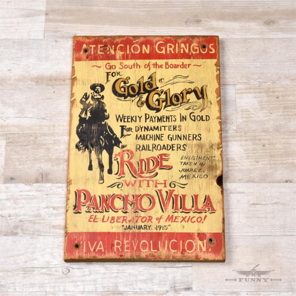 FUNNY公式ストア OLD WEST SIGNS サインボード [RIDE WITH PANCHO VILLA] 看板 インテリア ウエスタン カウボーイ インテリア雑貨 FUNNY
