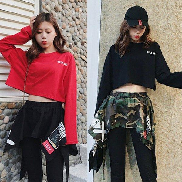 ダンス 衣装 ヒップホップ 韓国 へそ出し セットアップ トップス スカート 迷彩 カモフラ 赤 長袖 袖 フレア トップス くびれ ショート丈 セクシー ブラウス シ Fun903 Krvfe017 Funtolife 通販 Yahoo ショッピング