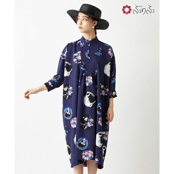 花天井バンドカラーワンピース ふりふオリジナル 和柄 ワンピース ルームウェア レトロ 60 S 60年代風 レディース カジュアル 大人女子 和風 花 柄 レトロ モダン 0608 3 ふりふ 通販 Yahoo ショッピング