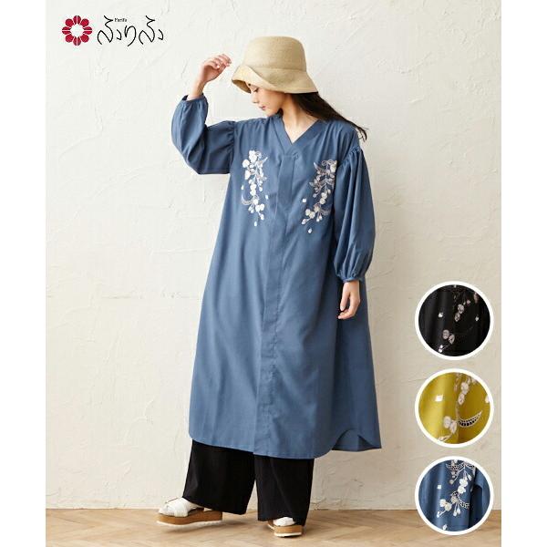 しだれ桜 刺繍シャツワンピース 公式 ふりふ 和柄 ワンピ 桜 花柄 さくら 2way コスパ 着回し 使える キモノ カジュアル きれいめ 和柄 和風 レトロ モダン 0608 3 ふりふ 通販 Yahoo ショッピング