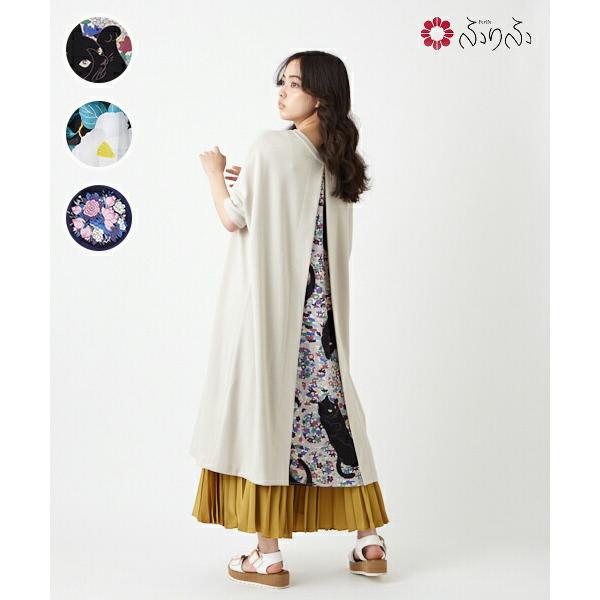 公式 ふりふ Furifu背開きワンピース21 猫 花玉 猫物語 オリジナル 和柄 ワンピース 古典 上品 フェミニン 背開き バックスタイル 個性的 花柄 椿 切替 春夏 0608 4 ふりふ 通販 Yahoo ショッピング