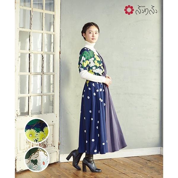 キクマツバメ カシュクールワンピース ふりふオリジナル 和柄 ワンピース ロング フレア 切替 カシュクール 片身合わせ レディース 和風 0608 6 ふりふ 通販 Yahoo ショッピング