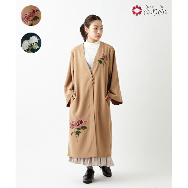 公式 ふりふ 乱菊刺繍羽織ガウン 大正ロマン 和柄 オリジナル ガウン 着物 キモノ 着物風 総柄 ネック 花柄 菊 牡丹 きれいめ 美人 美容 春夏 カジュアル 0610 3 ふりふ 通販 Yahoo ショッピング