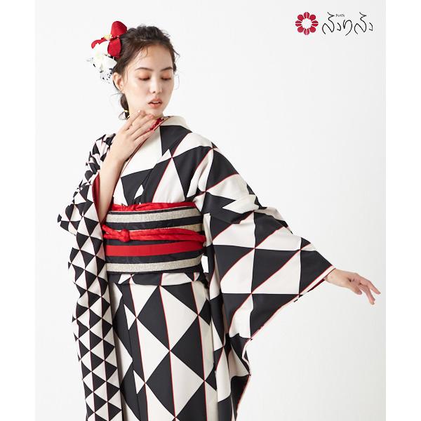 受注生産 振袖単品 片身替りウロコ 大正ロマン 着物 レトロ モダン 洗える 着物 フリー サイズ 片身 アシンメトリー モノトーン 白黒 黒白 幾何学 ウロコ 0648 9 ふりふ 通販 Yahoo ショッピング