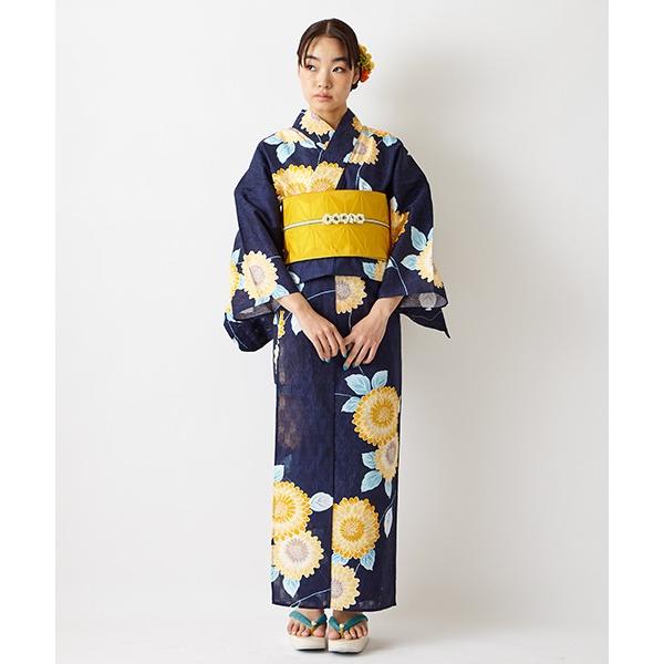 浴衣 単品 縞向日葵 ふりふセレクト 日本製 ゆかた 綿100 コットン 向日葵 ひまわり ヒマワリ 紺 総柄 古典柄 夏 レトロ モダン ポップ かわいい お洒落 0651 5 ふりふ 通販 Yahoo ショッピング