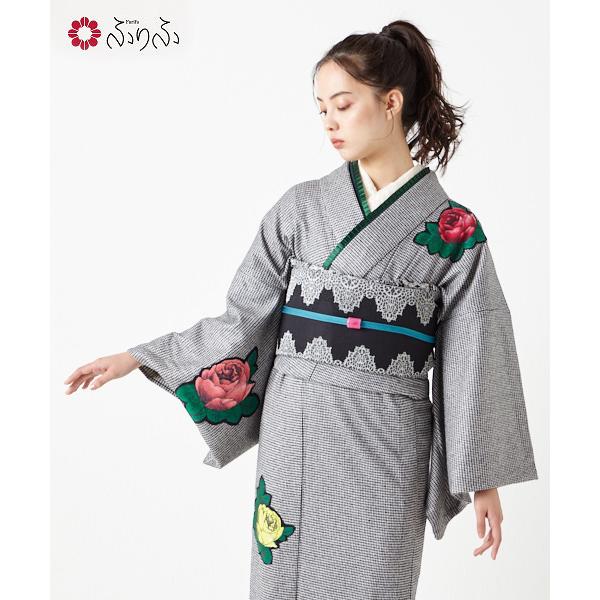 今季ブランド モダン レトロ フリーサイズ プレタ 仕立て上がり ２次会 パーティー 卒業式 Kimono きもの ふりふオリジナル 薔薇一輪パッチワーク 大正ロマン 小紋 Sale30 オフ 単品 バラ 実用的 プレゼント ギフト Furifu 着物 和風 千鳥格子 ウール 単衣 図鑑 花