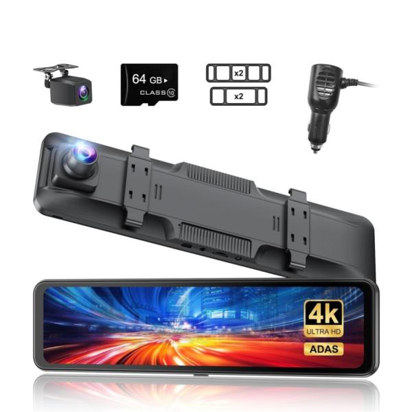 ▽商品説明▽【4K高画質&amp; 車内／車外対応IP67防水リアカメラ&amp;ミラー型ドラレコ】4Kフロントカメラを搭載し、細部まで鮮明に録画可能で、夜間でも明るくクリアな映像を提供します。リアカメラは1080Pの高画質で後方の映像を鮮...