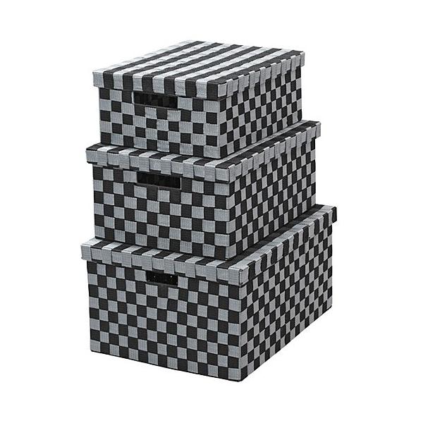 完成品 バスケット 収納 ボックス 箱 かご リボンバスケット 3個セット フタ付 ブラック 安い お気に入り 収納ケース 収納ボックス