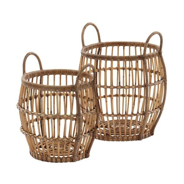 籐バスケット 大小2個組 ブラウン アジアン家具 雑貨 バリ 収納 かご 小物入れ 5 好評 ボックス ケース 安い バスケット ランドリーバスケット