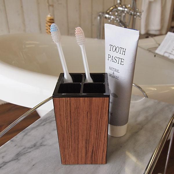 歯ブラシスタンド 「WOODY」（黒／チーク）【日本製 ハブラシ立て