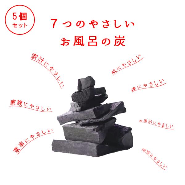 お風呂に入れるだけ！お風呂の炭（光触媒の浴用炭）5袋セット【入浴剤 清潔 加齢臭 塩素中和 汗臭 消臭 弱アルカリ性 冷え症 感染症防止 バスリエ BATHLIER】