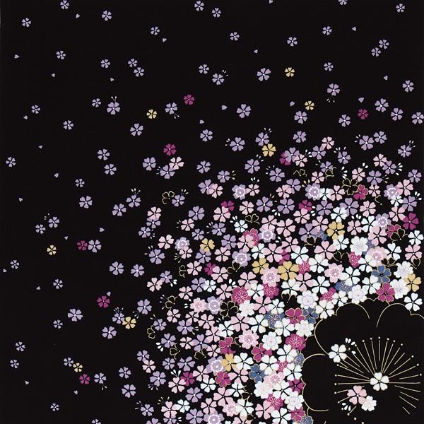 風呂敷 68cm 桜 丹後ちりめん友禅ふろしき 黒 日本製 : ふろしき倶楽部