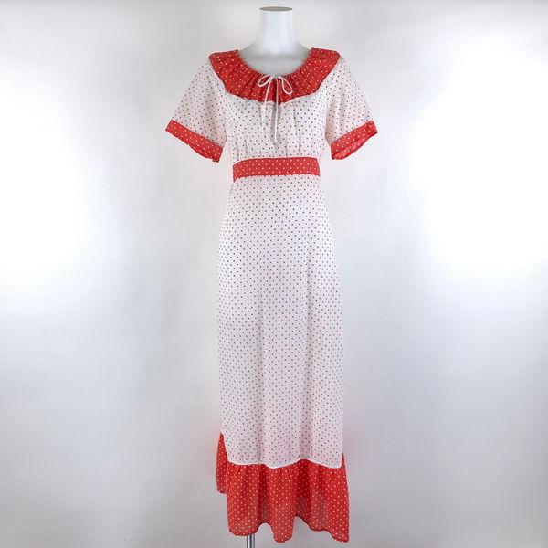 古着】 ナイトドレス ドット柄 ワンピース パジャマ レース使い マキシ  
