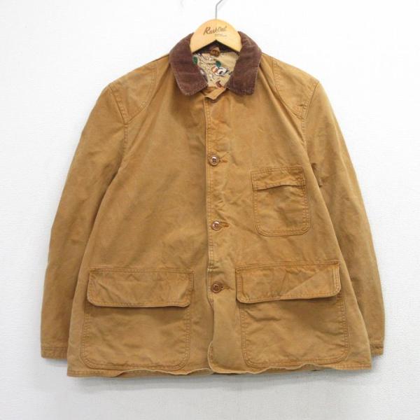 XL/古着 長袖 ビンテージ ハンティング ジャケット メンズ 50年代 50s ダック地 襟コーデュロイ 茶【spe】 26mar12 XL/古着 長袖 ビンテージ ハンティング ジャケット メンズ 50年代 50s