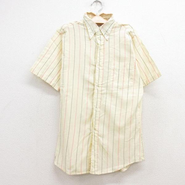 【商品番号】　lba24072475【商品名】　古着 マックレガー 半袖 シャツ キッズ ボーイズ 子供服 70年代 70s USA製 薄黄他 ストライプ【表記サイズ】　16【実寸サイズ】　着丈（肩から裾）63cm　着幅（脇から脇）43cm...