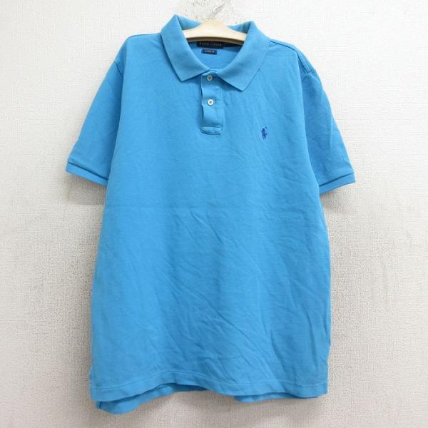 【商品番号】　lba24073699【商品名】　古着 ラルフローレン 半袖 ブランド ポロ シャツ キッズ ボーイズ 子供服 ワンポイントロゴ 鹿の子 コットン 水色【表記サイズ】　XL 18-20【実寸サイズ】　着丈（肩から裾）64cm　...