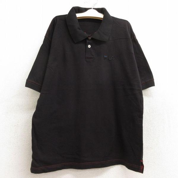 【商品番号】　lba24073728【商品名】　古着 フィラ FILA 半袖 ポロ シャツ キッズ ボーイズ 子供服 90年代 90s ワンポイントロゴ コットン USA製 黒【表記サイズ】　L【実寸サイズ】　着丈（肩から裾）62cm　着幅...
