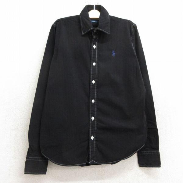 【商品番号】　lba24074757【商品名】　古着 ラルフローレン 長袖 ブランド シャツ キッズ ボーイズ 子供服 ワンポイントロゴ コットン ボタンダウン 黒 ストライプ【表記サイズ】　4【実寸サイズ】　着丈（肩から裾）60cm　着幅...