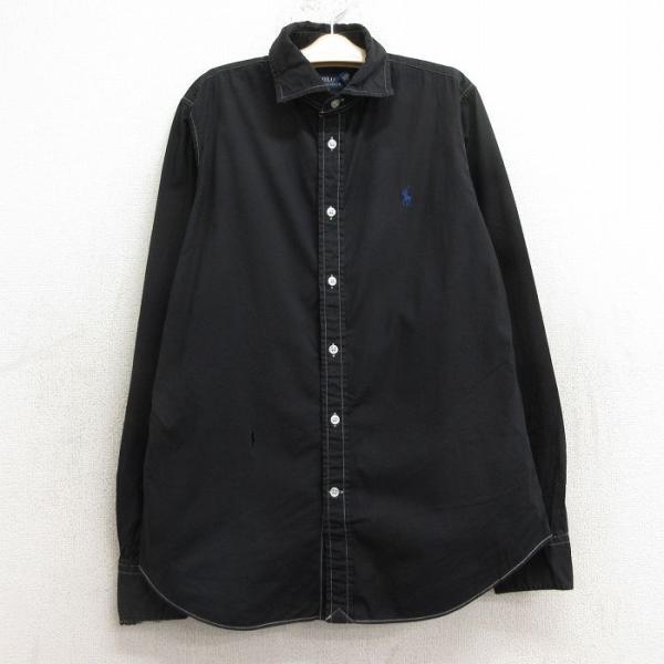 【商品番号】　lba24080209【商品名】　古着 ラルフローレン 長袖 ブランド シャツ キッズ ボーイズ 子供服 ワンポイントロゴ 黒【表記サイズ】　10【実寸サイズ】　着丈（肩から裾）67cm　着幅（脇から脇）51cm　肩幅38cm...