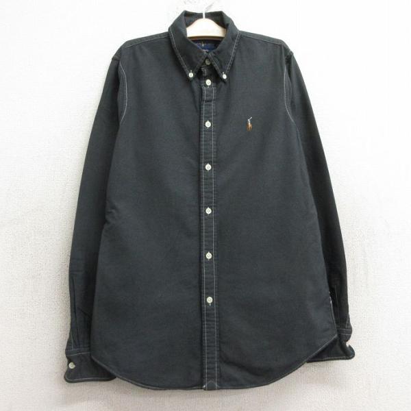 【商品番号】　lba24080212【商品名】　古着 ラルフローレン 長袖 ブランド シャツ キッズ ボーイズ 子供服 ワンポイントロゴ オックスフォード コットン ボタンダウン 濃グレー【表記サイズ】　S【実寸サイズ】　着丈（肩から裾）6...