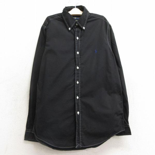 【商品番号】　lba24080237【商品名】　古着 ラルフローレン 長袖 ブランド シャツ キッズ ボーイズ 子供服 ワンポイントロゴ コットン ボタンダウン 黒【表記サイズ】　S【実寸サイズ】　着丈（肩から裾）70cm　着幅（脇から脇）...