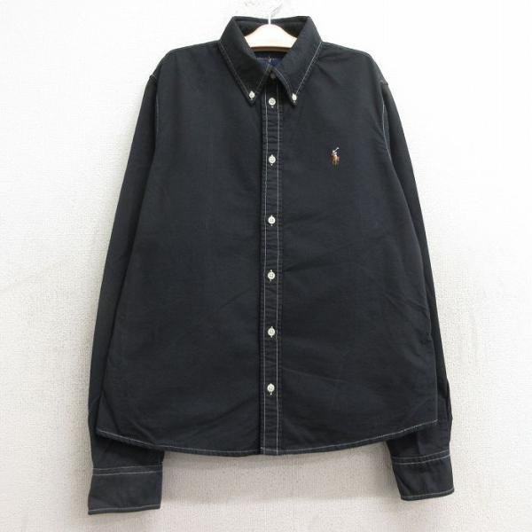 【商品番号】　lba24080239【商品名】　古着 ラルフローレン 長袖 ブランド シャツ キッズ ボーイズ 子供服 ワンポイントロゴ オックスフォード コットン ボタンダウン 黒【表記サイズ】　L【実寸サイズ】　着丈（肩から裾）61cm...