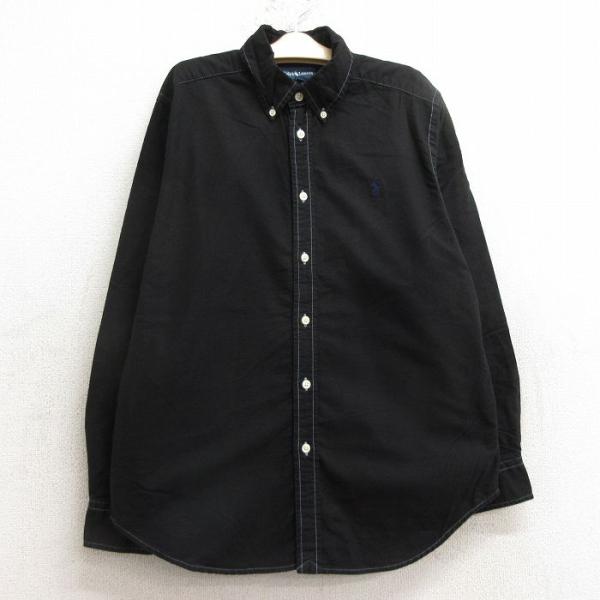 【商品番号】　lba24080240【商品名】　古着 ラルフローレン 長袖 ブランド シャツ キッズ ボーイズ 子供服 ワンポイントロゴ オックスフォード コットン ボタンダウン 黒【表記サイズ】　L【実寸サイズ】　着丈（肩から裾）65cm...