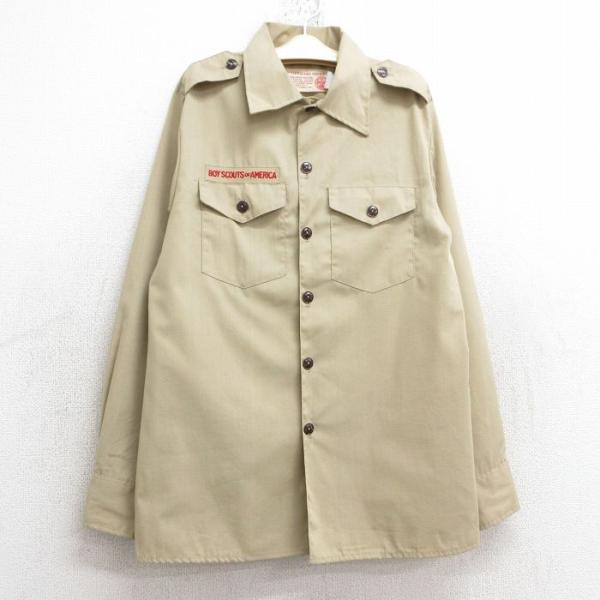 【商品番号】　lba25021186【商品名】　古着 長袖 ボーイスカウト シャツ キッズ ボーイズ 子供服 90年代 90s USA製 ベージュ【表記サイズ】　16【実寸サイズ】　着丈（肩から裾）66cm　着幅（脇から脇）46cm　肩幅3...