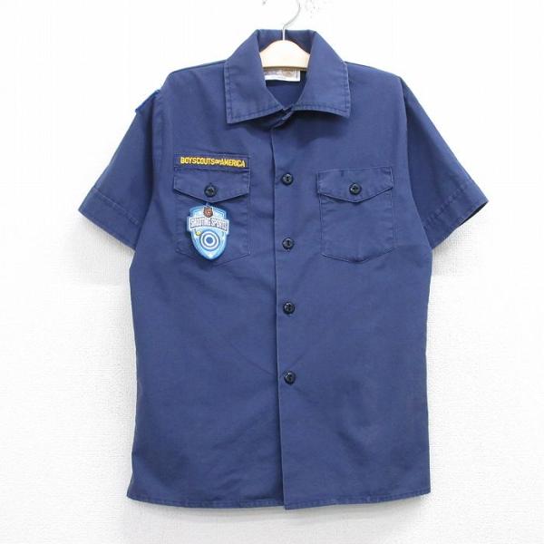 【商品番号】　lba25074101【商品名】　古着 半袖 ボーイスカウト シャツ キッズ ボーイズ 子供服 SHOOTING SPORTS 紺【表記サイズ】　YOUTH M【実寸サイズ】　着丈（肩から裾）58cm　着幅（脇から脇）44cm...