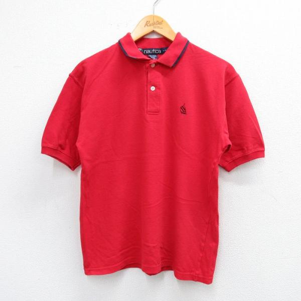 【商品番号】　lba25081101【商品名】　古着 ノーティカ 半袖 ブランド ポロ シャツ キッズ ボーイズ 子供服 90年代 90s ワンポイントロゴ 鹿の子 コットン 赤【表記サイズ】　L 16-18【実寸サイズ】　着丈（肩から裾）...