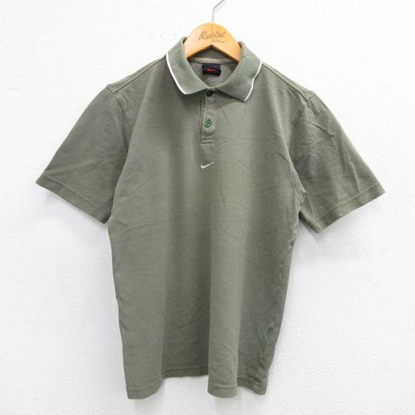 【商品番号】　lba25081112【商品名】　古着 ナイキ NIKE 半袖 ポロ シャツ キッズ ボーイズ 子供服 00年代 00s ワンポイントロゴ コットン クルーネック 濃緑【表記サイズ】　Ｍ 10-12【実寸サイズ】　着丈（肩から...