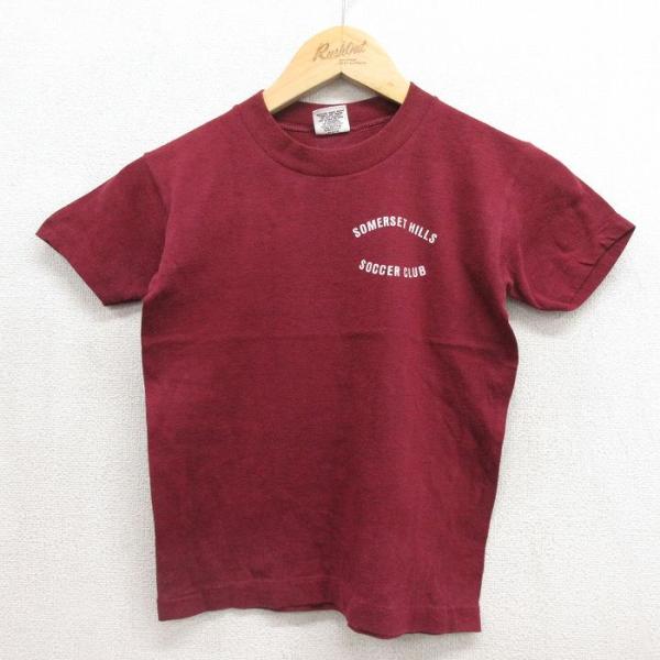 古着 半袖 ビンテージ Tシャツ キッズ ボーイズ 子供服 80年代 80s サッカークラブ クルーネック バーガンディ 26jul17