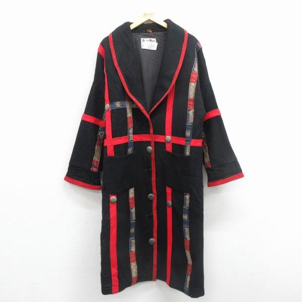 古着 パイオニア 長袖 ウール コート レディース 80年代 80s ロング丈 ショールカラー USA製 黒他【spe】 25dec08 古着 パイオニア 長袖 ウール コート レディース 80年代 80s ロング丈