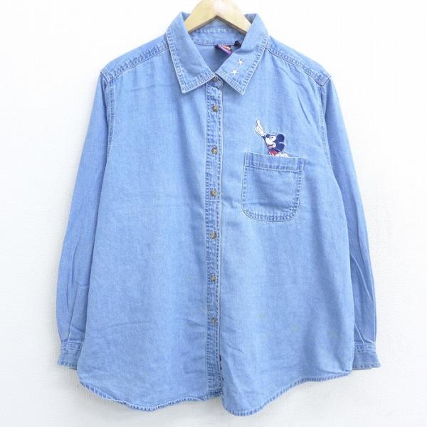 古着 長袖 シャツ レディース 90s ディズニー DISNEY ミッキー