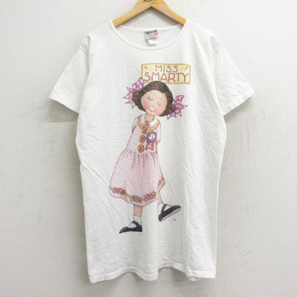 古着 半袖 ビンテージ Tシャツ ワンピース レディース 90年代 90s メアリーエンゲルブライト 女の子 ロング丈 コットン クルーネック USA製 白 ホワイト 【spe】 24mar16 中古 古着 半袖 ビンテージ Tシャツ ワンピース レディース 90s メアリー