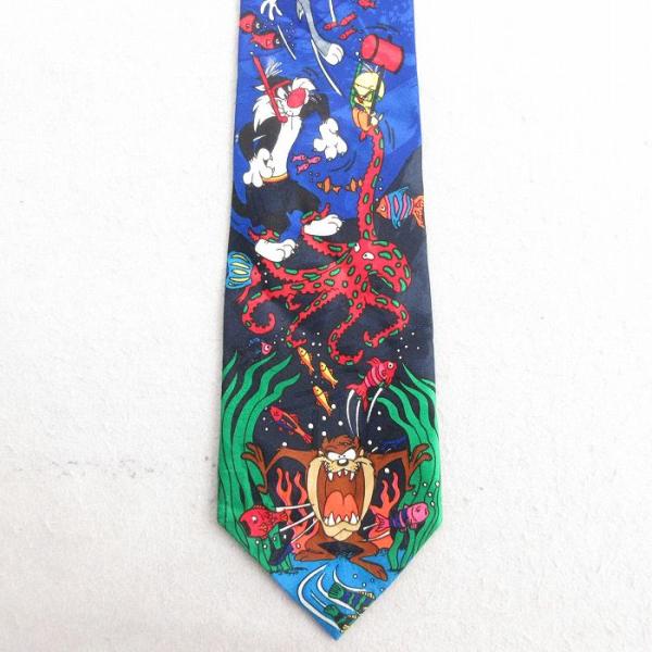 中古 ネクタイ 90s ルーニーテューンズ タズ シルベスター 青 ブルー