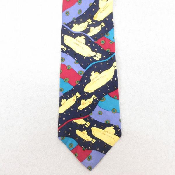 中古 ロック バンド ネクタイ 90s ビートルズ シルク 紺他 ネイビー