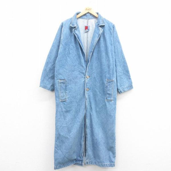 古着 長袖 デニム コート メンズ 00年代 00s ロング丈 コットン 紺 ネイビー Mサイズ 中古 アウター 中古 古着 furugiyarushout_orde25073167