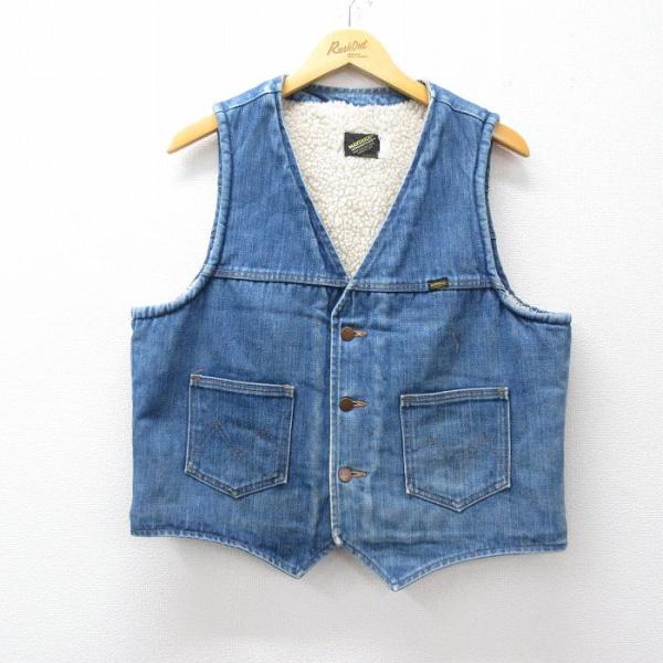 L/古着 マーベリック デニム ボア ベスト メンズ コットン 紺 ネイビー