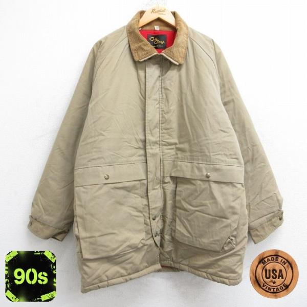 XL/古着 長袖 ジャケット メンズ 90s 襟コーデュロイ ラグラン ロング丈 ベージュ カーキ 25sep26 中古 アウター 5OF