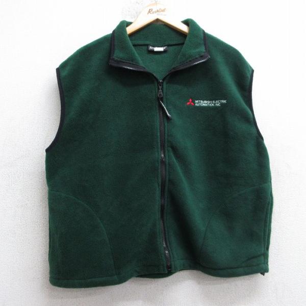 L/古着 フリース ベスト メンズ 90年代 90s 三菱 USA製 緑 25nov13