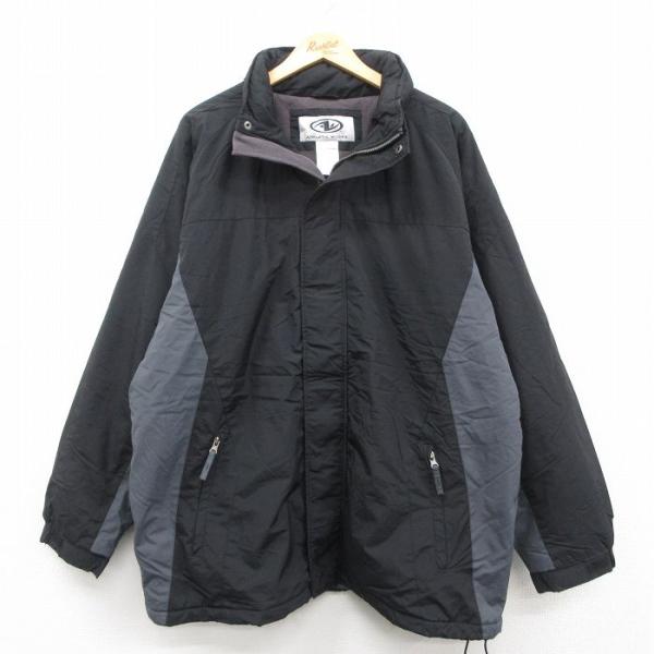 XL/古着 長袖 ナイロン ジャケット メンズ 大きいサイズ ロング丈 黒