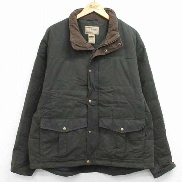 XL/古着 エルエルビーン 長袖 オイル ダウン ジャケット メンズ 00年代 00s ワンポイントロゴ コットン 濃緑 内側キルティング【spe】 25dec22 L.L.Bean（エルエルビーン） XL/古着 長袖 オイル ダウン ジャケット