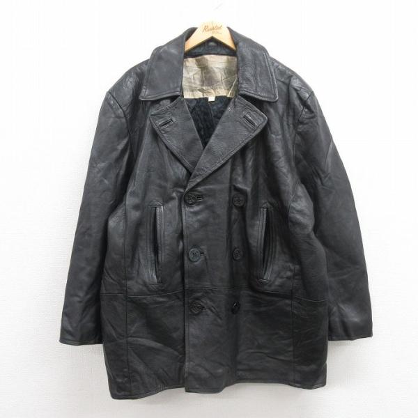 XL/古着 長袖 レザー ジャケット ピーコート メンズ 大きいサイズ  