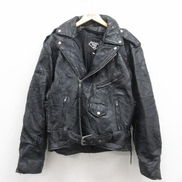L/古着 長袖 レザー ジャケット メンズ 00s ダブルライダース パッチ
